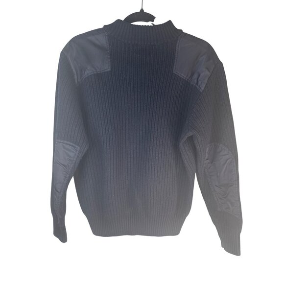 2/$30 Magaschoni Sweater M Black Wool & Nylon Ribbed Padded Shoulders & Elbows - Picture 6 of 13
